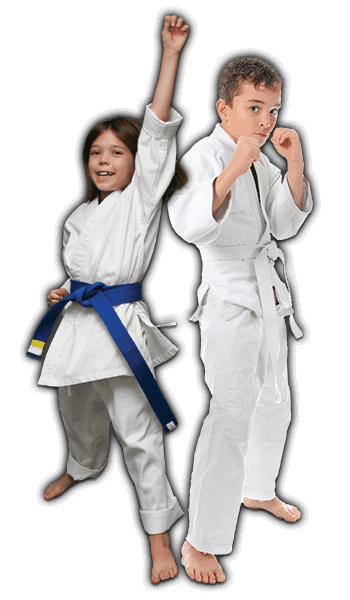 Martial Arts Lessons for Kids in Lanham MD - Happy Blue Belt Girl and Focused Boy Banner